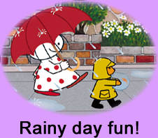 Clara and Clarence Bear
                                            walking in the rain