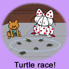 Clara and Clarence Bear
                                            watching a turtle race