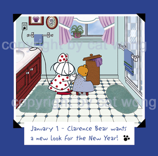 Clara giving Clarence Bear a
                                          haircut