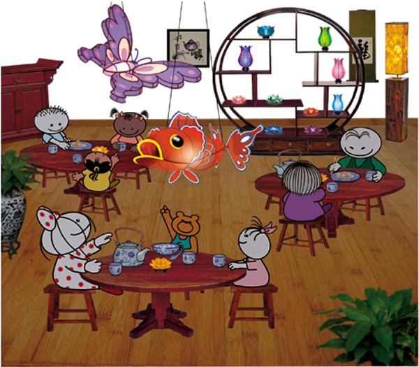 Developing a balanced composition by arranging all illustration components.
